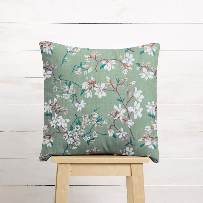 Sisustuskangas Panama Kirsikan kukat &ndash; vaalea minttu/ryp&auml;le,  image number 7