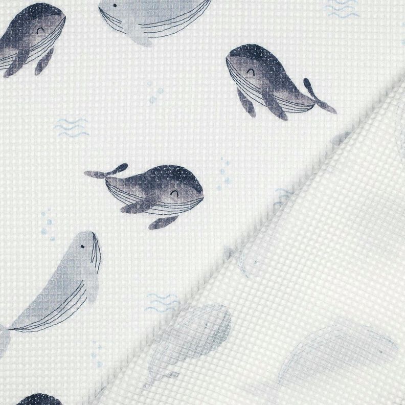 Vohvelipikee Valaat Digitaalipainatus | Poppy Fabrics – norsunluu/siniharmaa,  image number 4