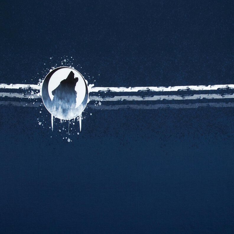 French Terry Paneeli mystinen susi | Glitzerp&uuml;ppi &ndash; laivastonsininen/valkoinen,  image number 1