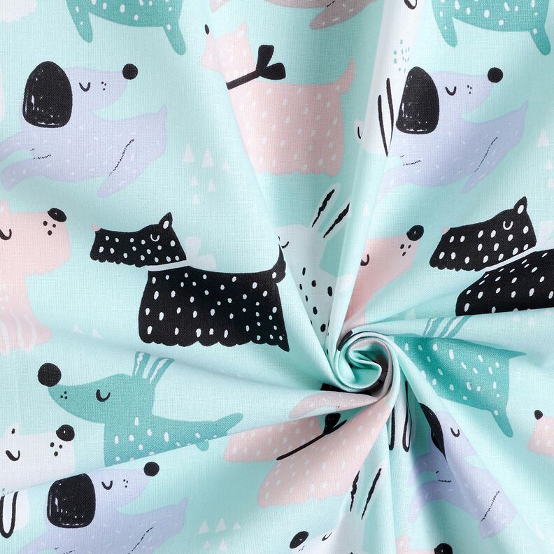 Puuvillakangas Kretonki Abstraktit koirat – taivaansininen/ruusunpunainen,  image number 3