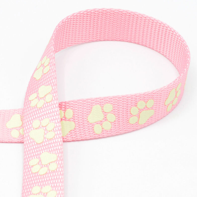 Heijastava kudottu nauha Koiran hihna Tassut [20 mm] – roosa,  image number 1