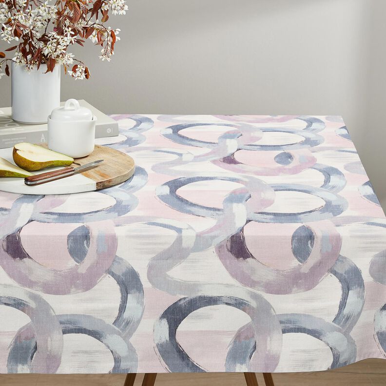 Sisustuskangas Puolipanama Abstraktit renkaat – pastellisyreeni/sininen,  image number 8