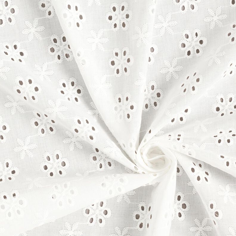Puuvillakangas Reikäkirjonta Kukat – valkoinen,  image number 3