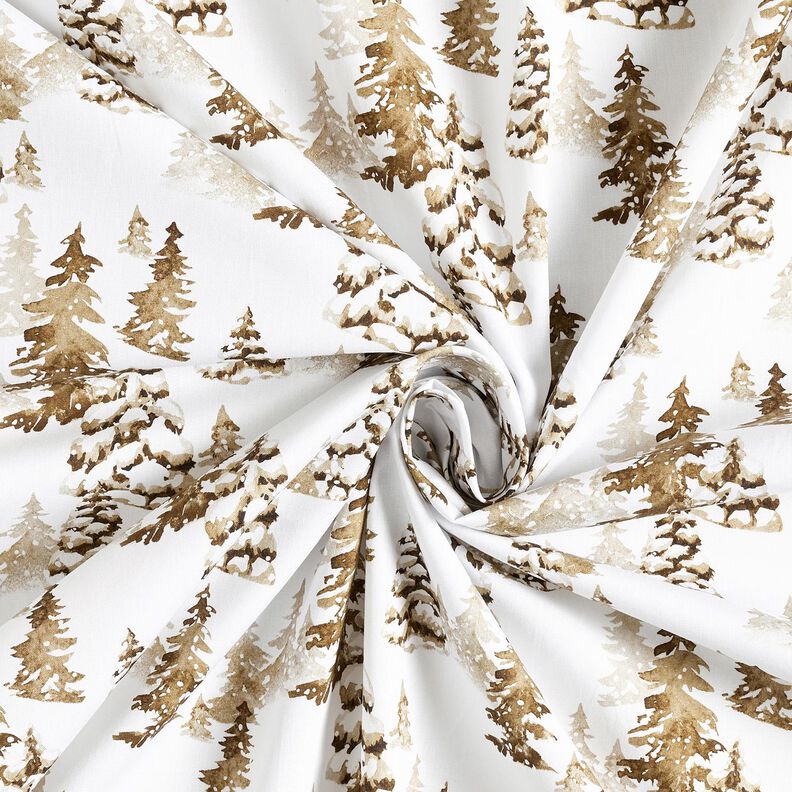 Puuvillakangas Popliini lumen peittämät kuusipuut – valkoinen/vaaleanruskea,  image number 3