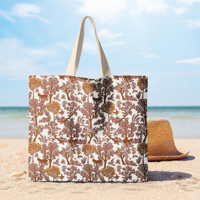 Sisustuskangas Puolipanama Eläimet metsässä – valkoinen/kinuski,  image number 7