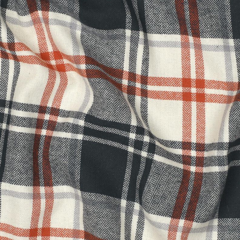 Puuvillaflanelli Ruutu ja kalanruotokuvio – sinimusta/kerma,  image number 2