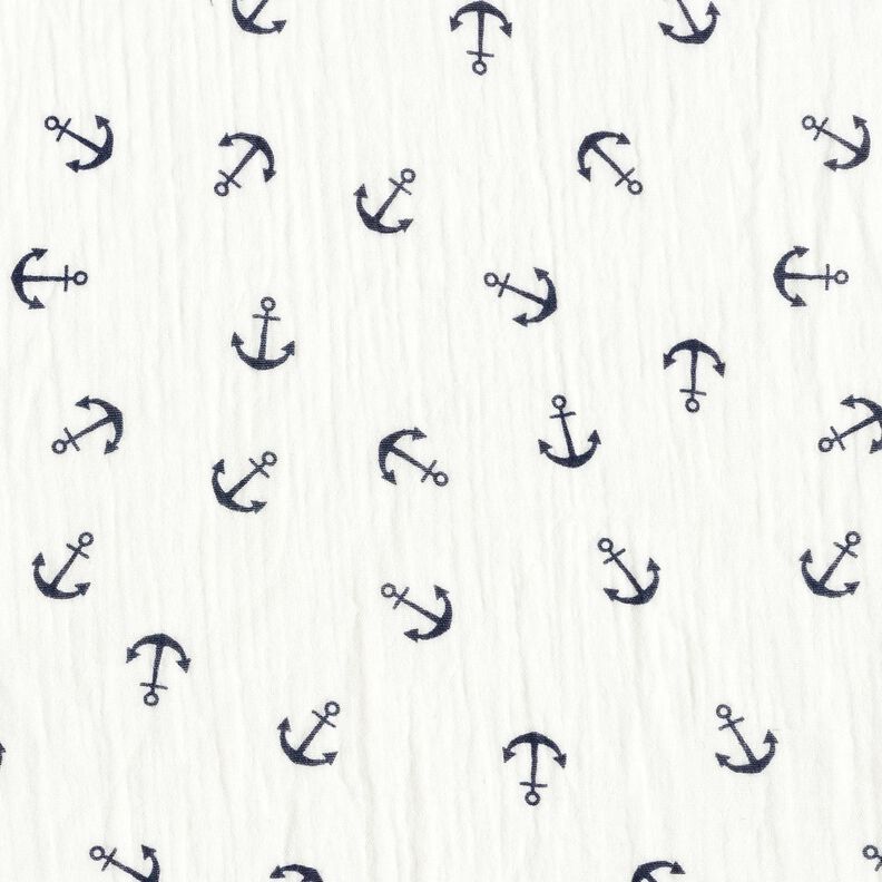 Musliini-/kaksikerroksinen kangas Ankkuri – valkoinen/laivastonsininen,  image number 1