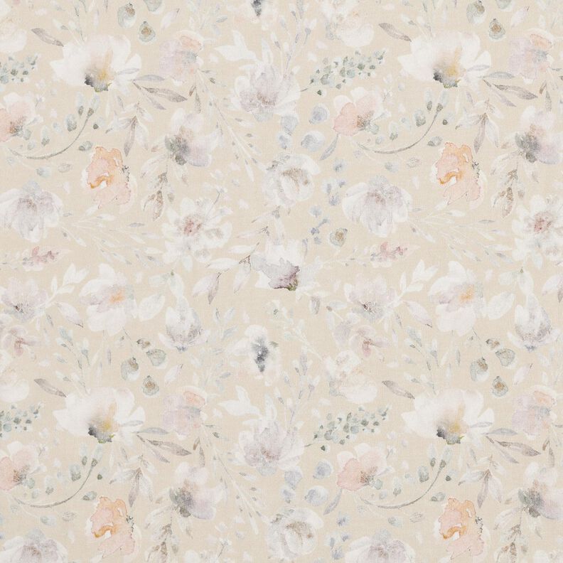 Puuvillajersey Herkät akvarellikukat Digitaalipainatus – vaalea beige,  image number 1