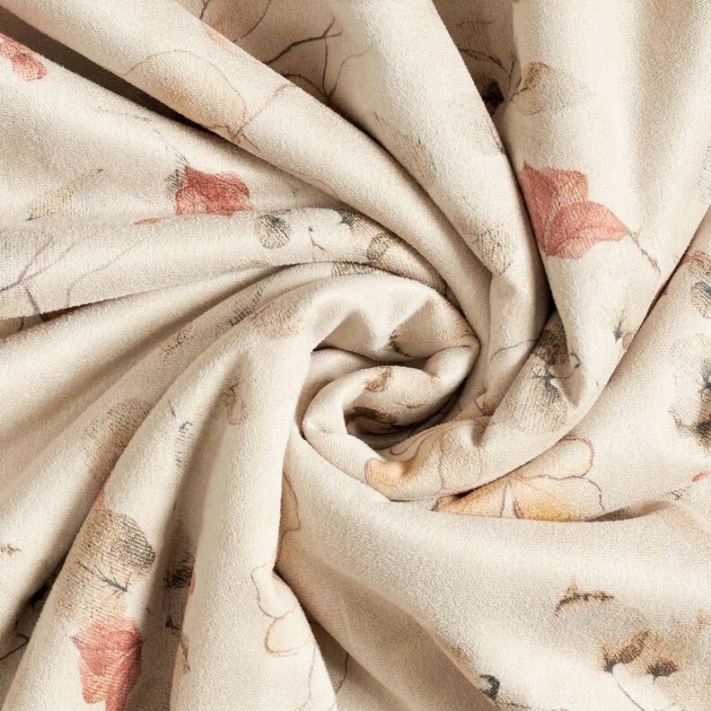 Joustava veluuri, jonka kääntöpuoli sherpa-kangasta Herkät kukat | Katia Fabrics – luonnonvärinen,  image number 4