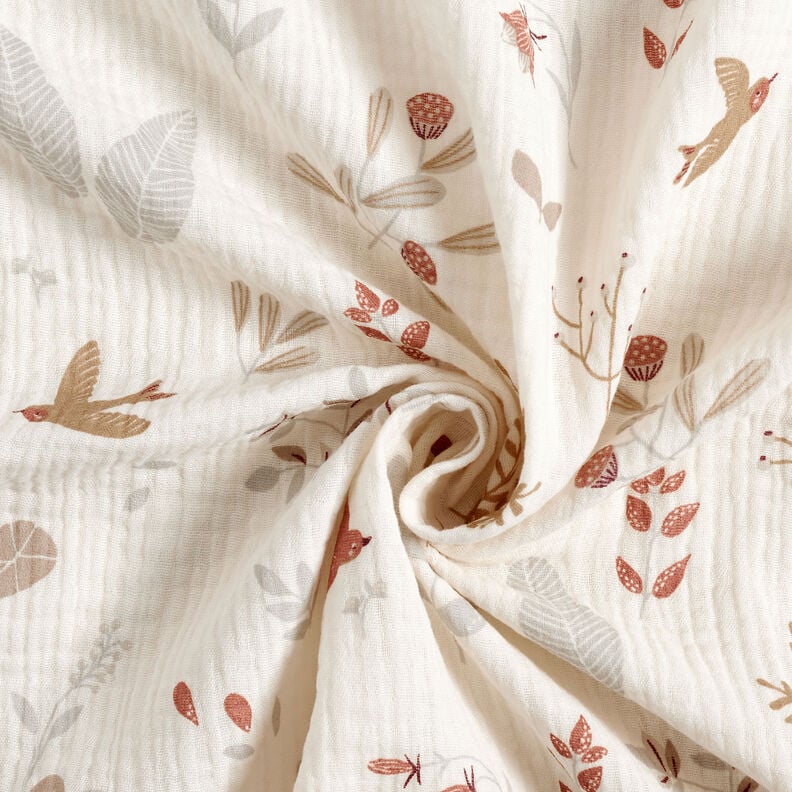 Musliini-/kaksikerroksinen kangas Mets&auml;n kasvit &ndash; villanvalkoinen,  image number 3