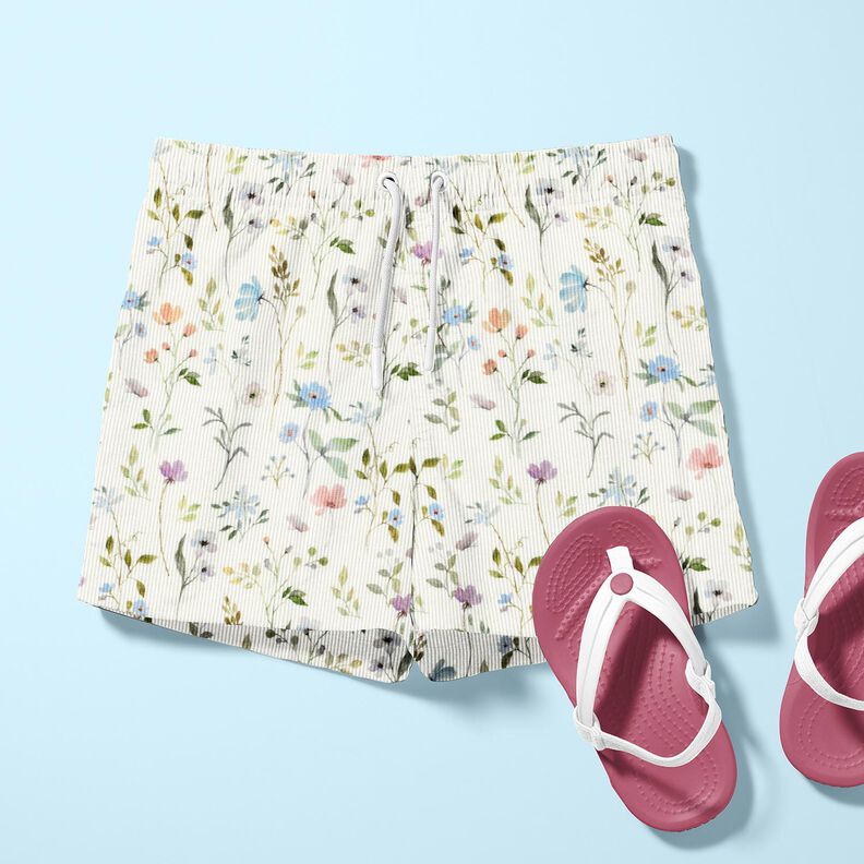 Ribbijersey Akvarellikukkaketo – norsunluu,  image number 5