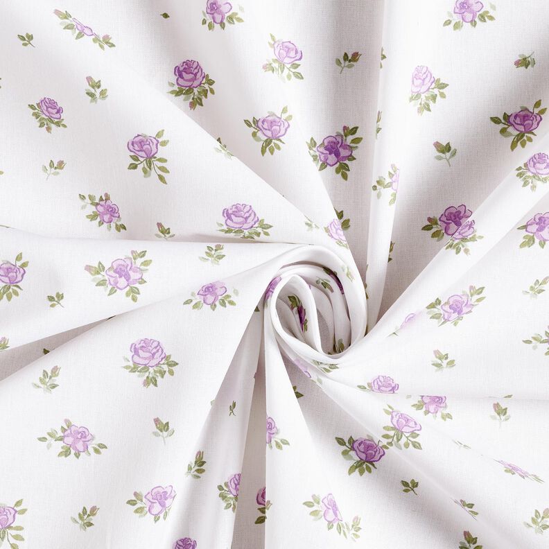 Puuvillapopliini Herkät ruusut – laventeli/valkoinen,  image number 3