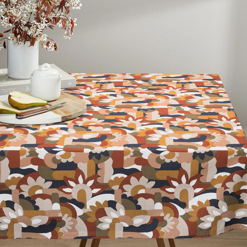 Sisustuskangas Puolipanama Abstraktit retrokukat – valkoinen/kupari,  image number 7