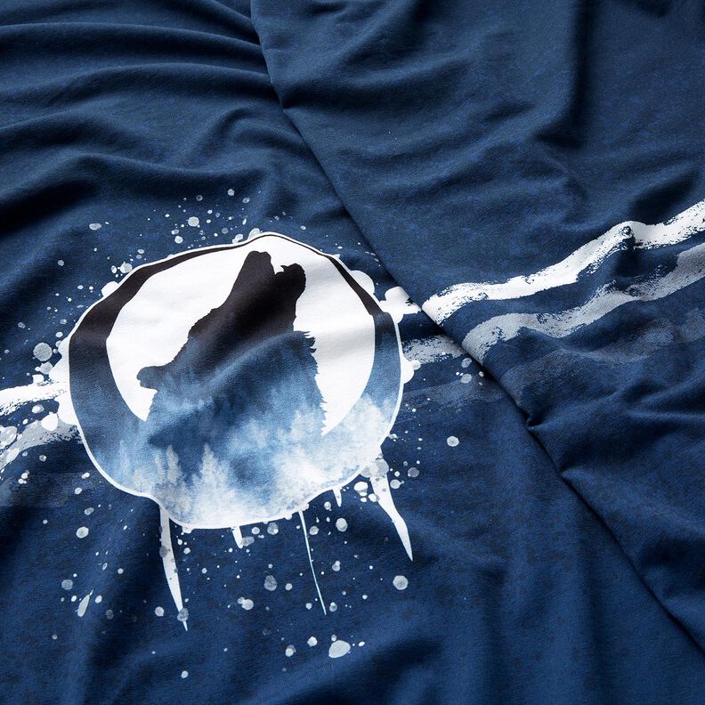 French Terry Paneeli mystinen susi | Glitzerp&uuml;ppi &ndash; laivastonsininen/valkoinen,  image number 2