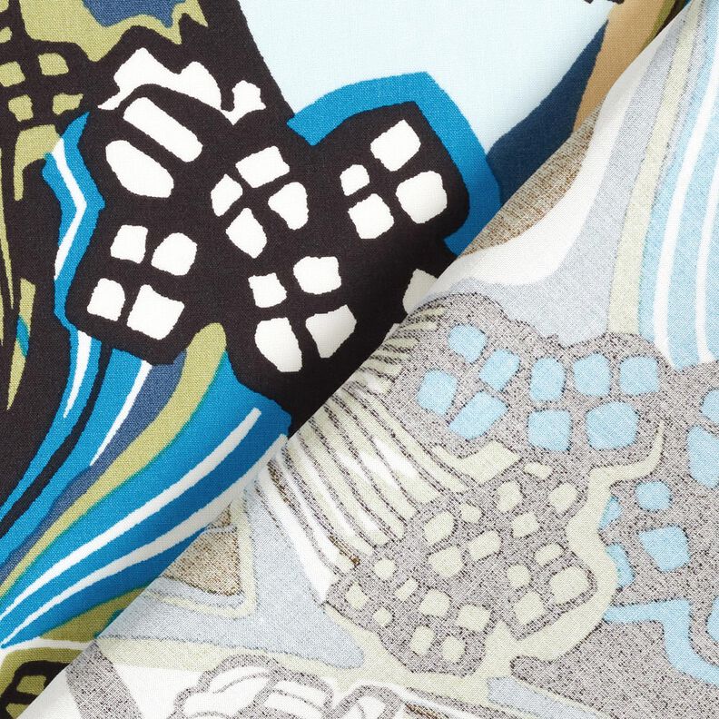 Viskoosikangas kukat ja lehdet – musta,  image number 4