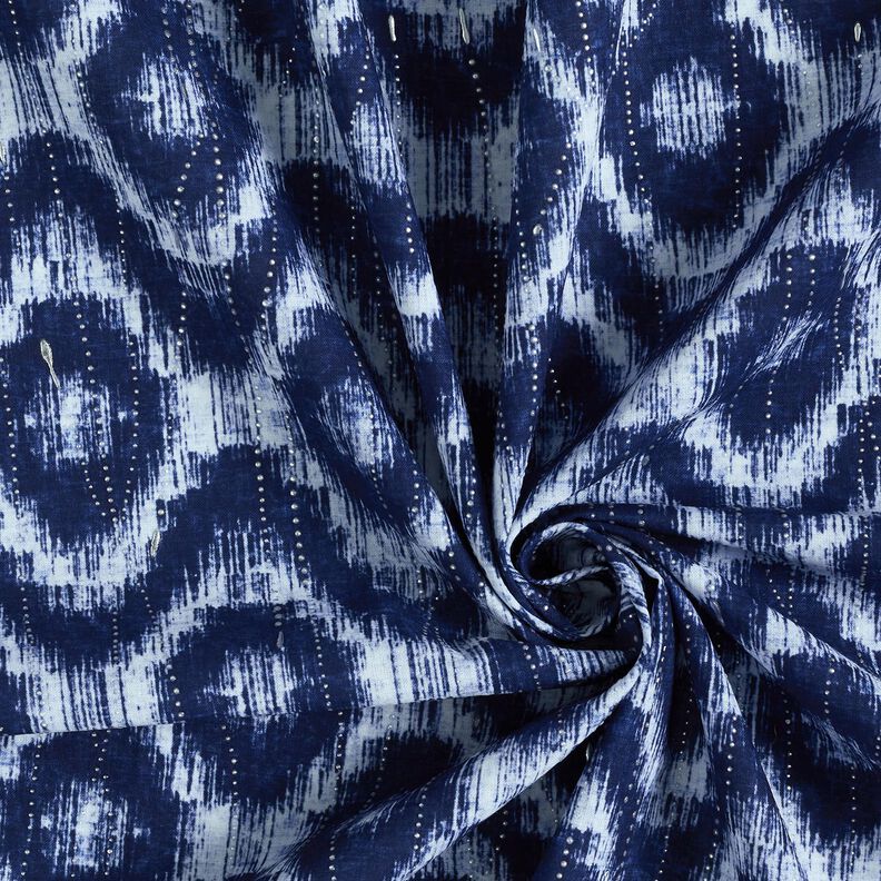 Puuvillapopliini Vinoneli&ouml;t & kimallepisarat &ndash; indigo/valkoinen,  image number 3