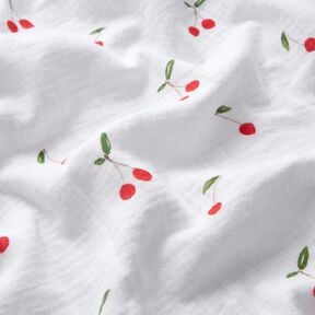 Musliini-/kaksikerroksinen kangas Akvarelli Kirsikat Digitaalipainatus – valkoinen, 