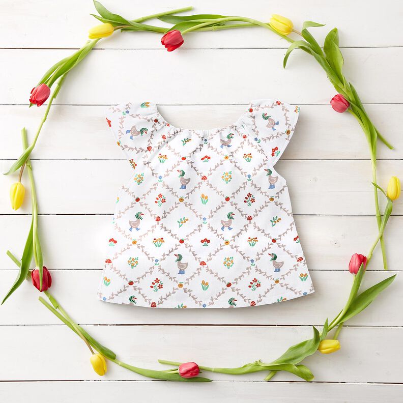 Puuvillapopliini Maalaistalo ja hanhet – norsunluu/tumma beige,  image number 7