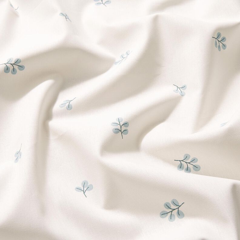 Puuvillapopliini Oksat ja lehmuksen lehdet – valkoinen/eukalyptus,  image number 2