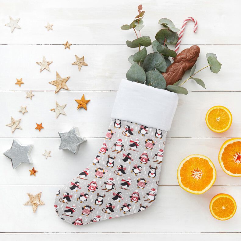 Puuvillakangas Kretonki Pingviinit – hopeanharmaa,  image number 6