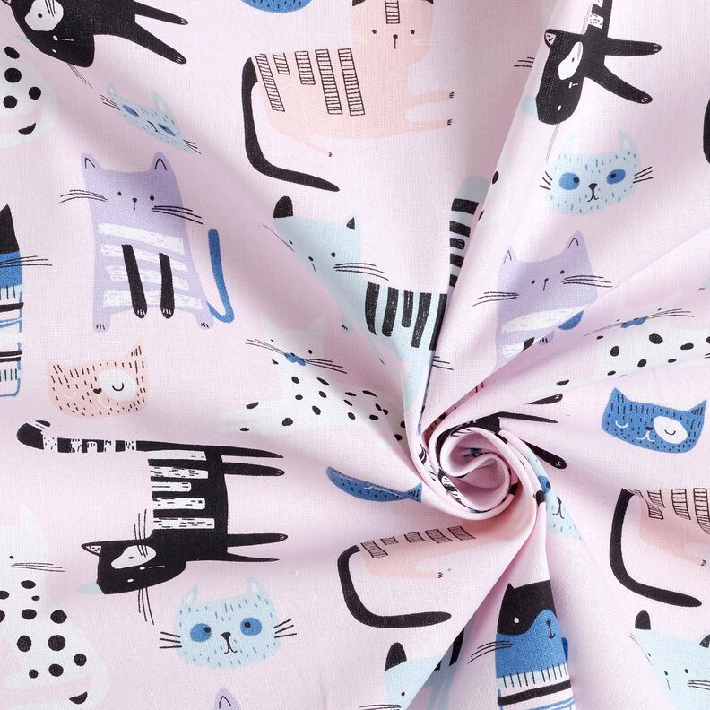 Puuvillakangas Kretonki Abstraktit kissat – vaaleanpunainen/valkoinen,  image number 3