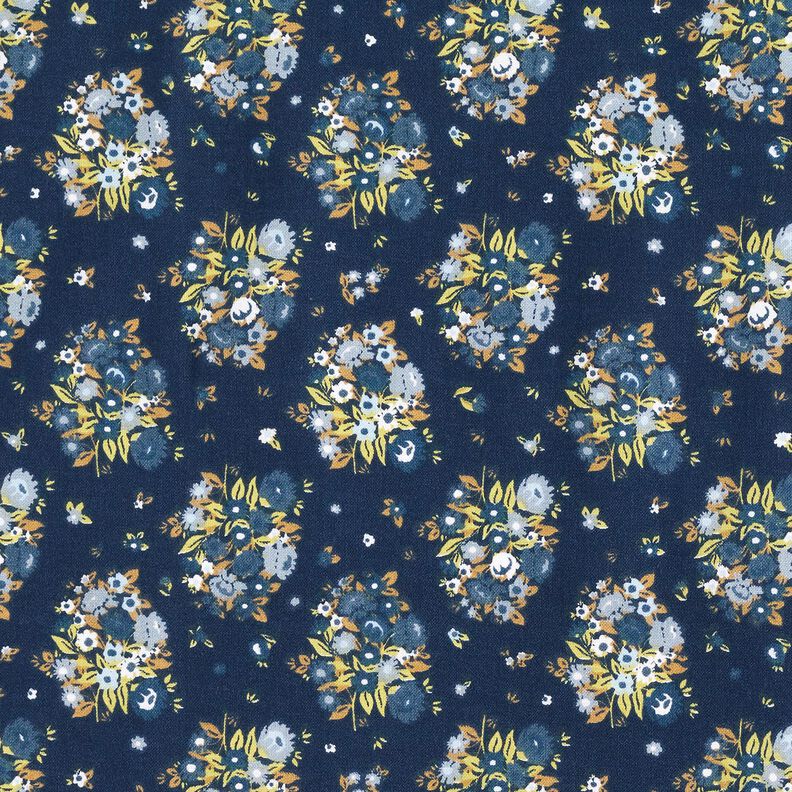 Luomupuuvillapopliini Kukkakimppu – laivastonsininen,  image number 1