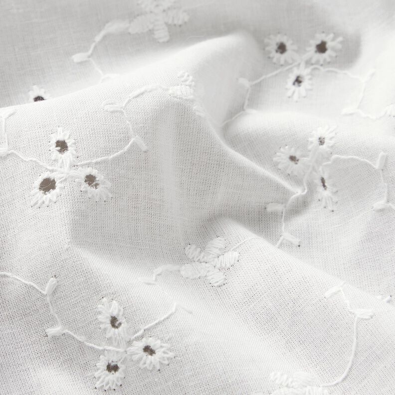 Puuvillakangas Reikäkirjonta Kukat ja köynnökset – valkoinen,  image number 2