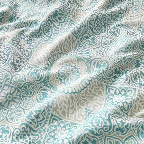 Sisustuskangas Jacquard Tyylikk&auml;&auml;t laatat &ndash; kirkas petrooli/vaalea beige, 