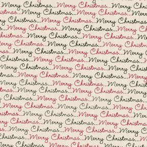 Puuvillakangas Kretonki Merry Christmas – luonnonvärinen/karmiininpunainen, 