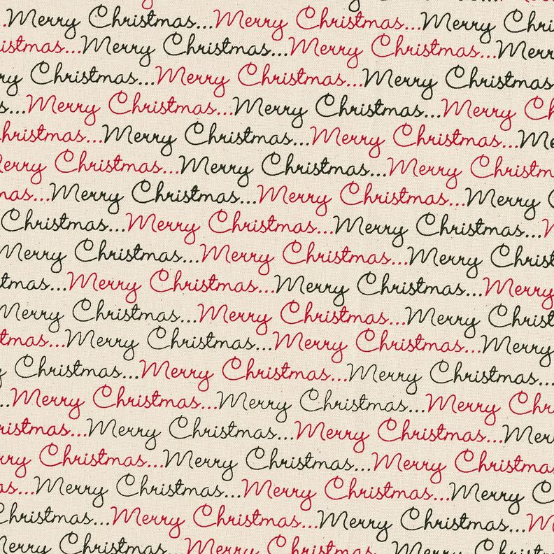 Puuvillakangas Kretonki Merry Christmas – luonnonvärinen/karmiininpunainen,  image number 1
