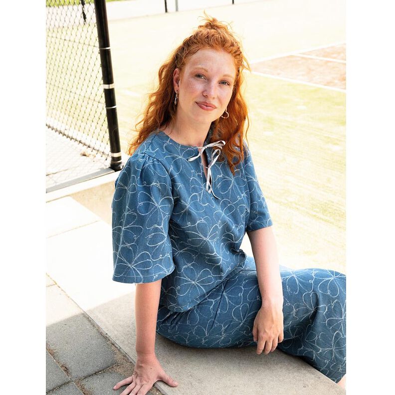 Farkku Jacquard Kukat | Poppy Fabrics &ndash; farkunsininen,  image number 6