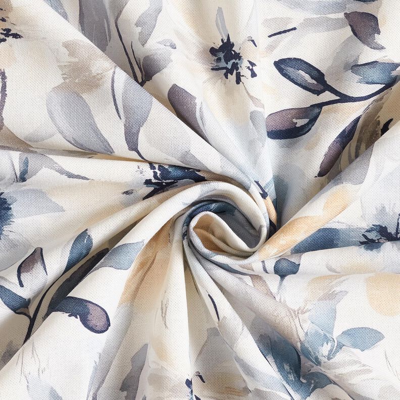 Sisustuskangas Puolipanama Suuret kukinnot &ndash; manteli/sininen,  image number 3