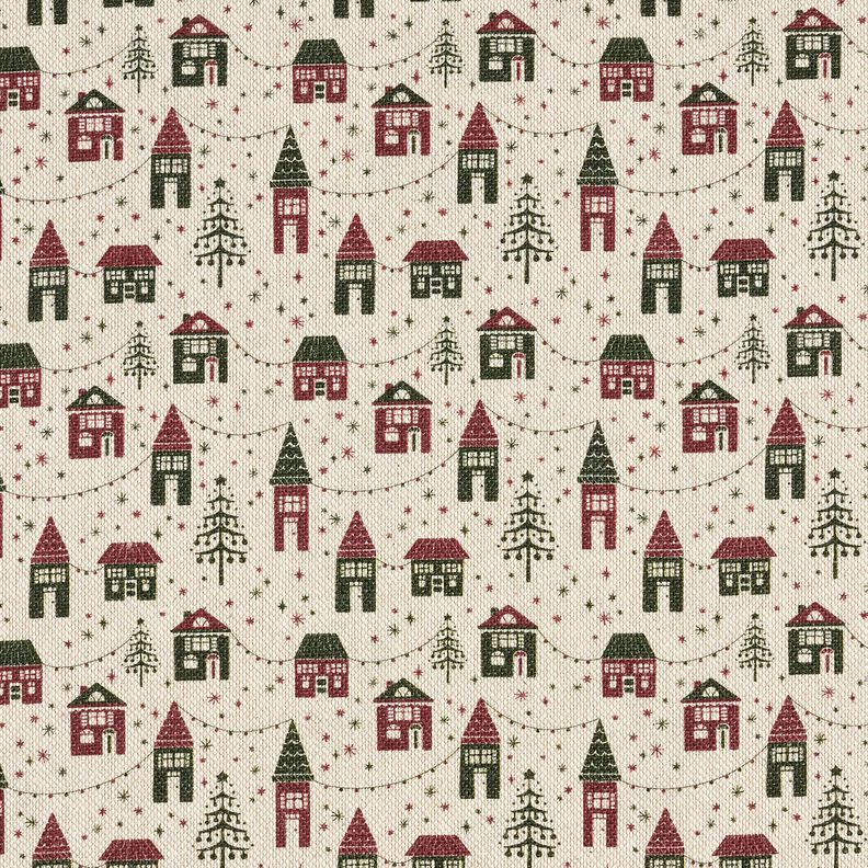 Sisustuskangas Puolipanama Talvikylä – luonnonvärinen/tumma mänty,  image number 1