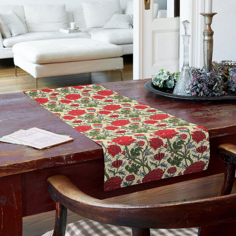 Sisustuskangas Gobeliini Taiteelliset pionit – vaalea beige/karmiininpunainen,  image number 9