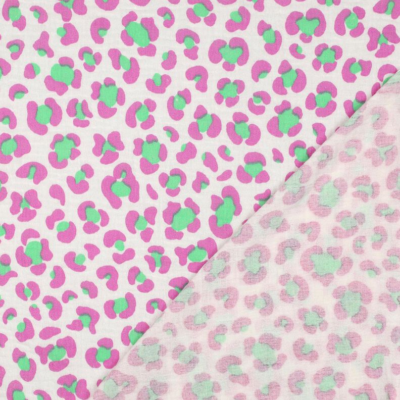 Musliini-/kaksikerroksinen kangas Värikäs leopainatus | Poppy Fabrics – norsunluu/vaaleanvihreä,  image number 4