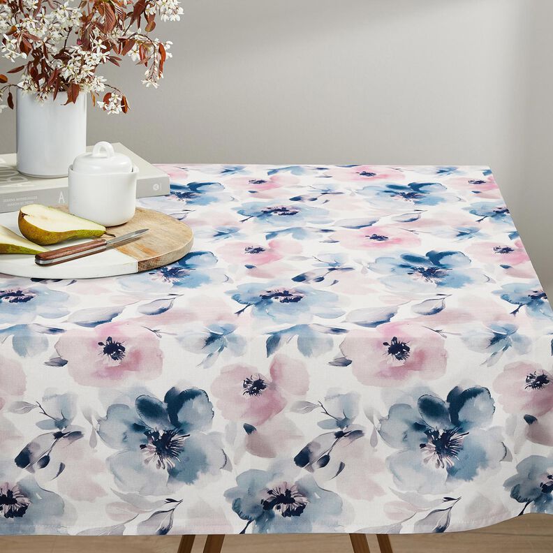 Sisustuskangas Puolipanama Suuret akvarellikukat &ndash; valkoinen/pastellivioletti,  image number 8