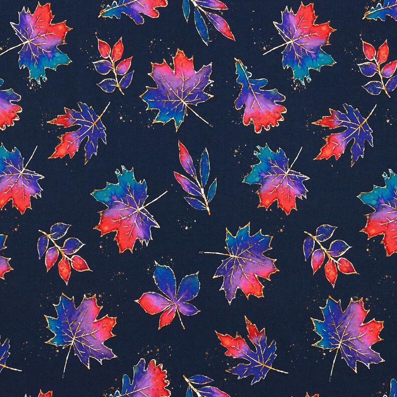 French Terry värikkäät syksyn lehdet | Glitzerpüppi – yönsininen/tulipunainen,  image number 1