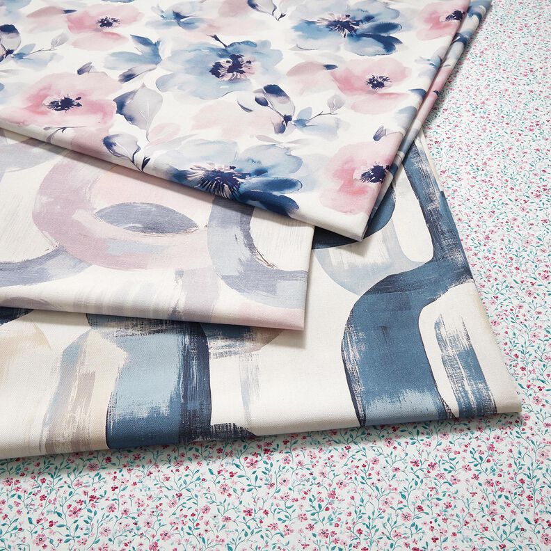 Puuvillakangas Popliini Herk&auml;t kukkaset &ndash; piparminttu/pastellivioletti,  image number 5