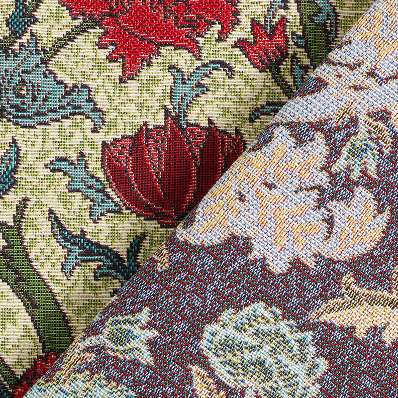 Sisustuskangas Gobeliini Taiteelliset pionit – vaalea beige/karmiininpunainen,  image number 5