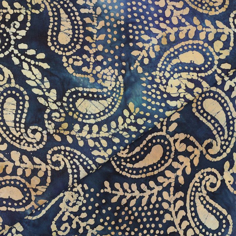 Hieno puuvillabatisti Batiikki Paisley &ndash; merensininen/hiekka,  image number 4