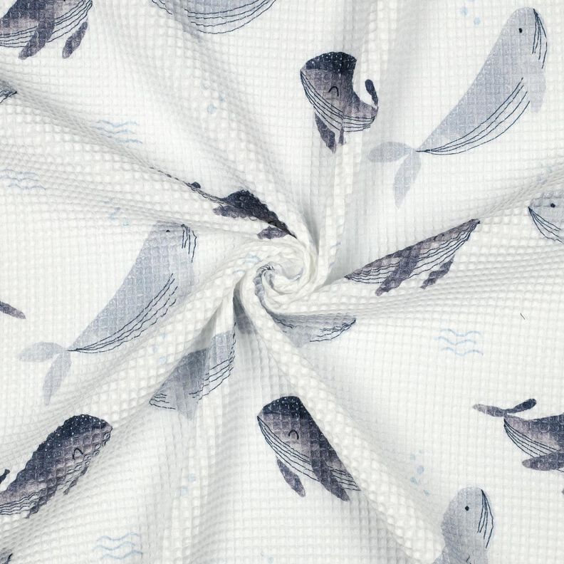 Vohvelipikee Valaat Digitaalipainatus | Poppy Fabrics – norsunluu/siniharmaa,  image number 3