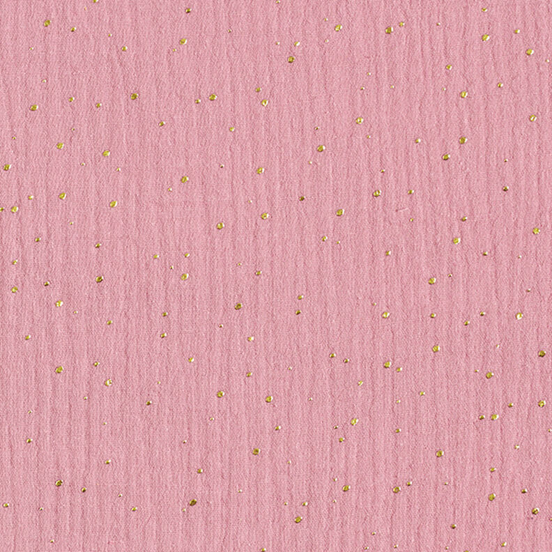 Puuvillamusliini sirotellut kultapilkut – roosa/kulta,  image number 1