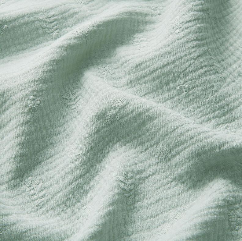 Musliini-/kaksikerroksinen kangas Kirjonta Kukat ja oksat – vaalea minttu,  image number 2