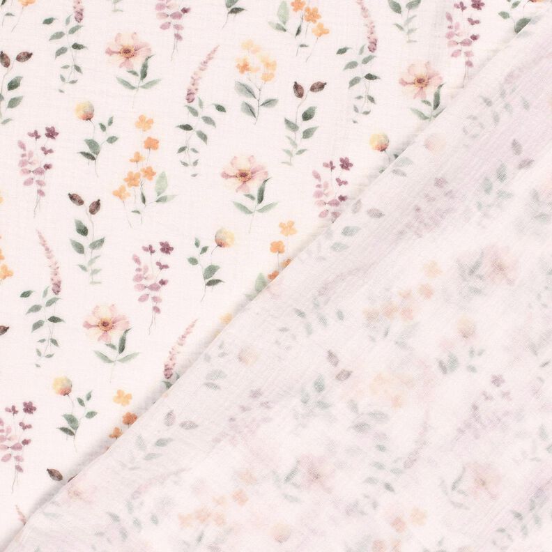 Musliini-/kaksikerroksinen kangas villi niitty Digitaalipainatus &ndash; valkoinen,  image number 4