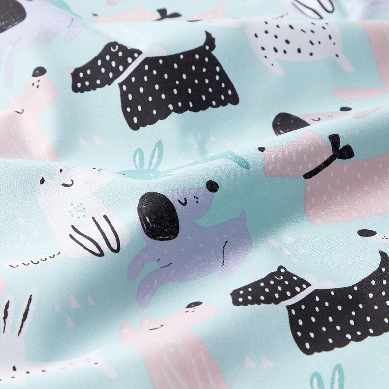 Puuvillakangas Kretonki Abstraktit koirat – taivaansininen/ruusunpunainen,  image number 2