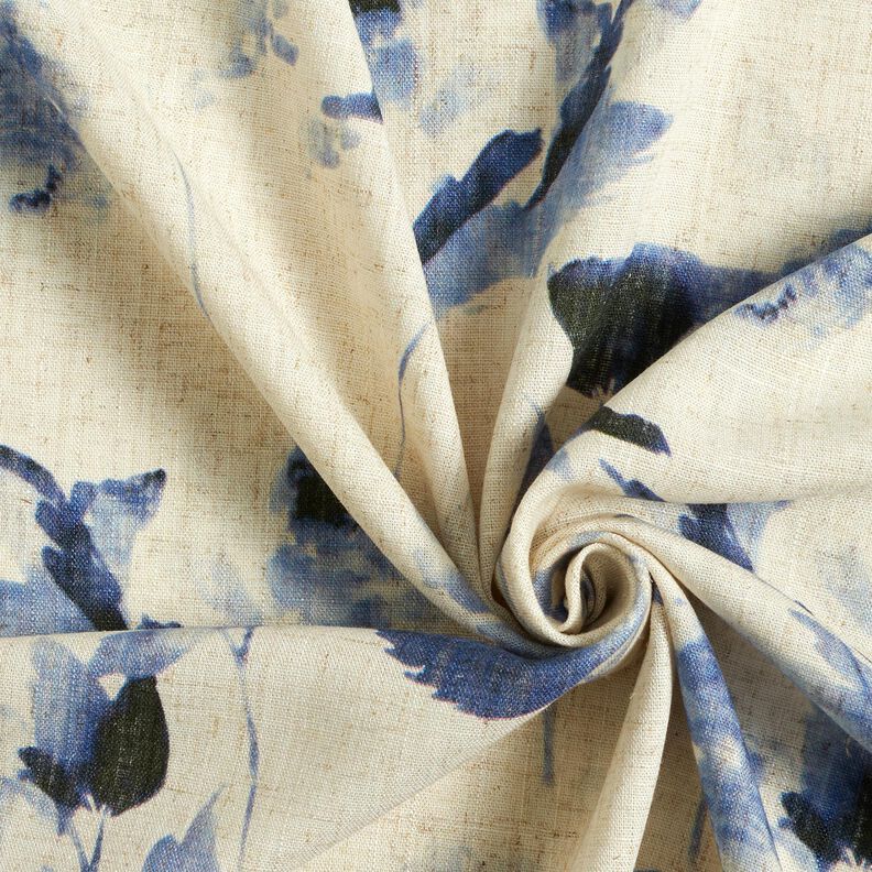 Viskoosi-pellavasekoite Akvarelliruusut &ndash; luonnonv&auml;rinen/laivastonsininen,  image number 3