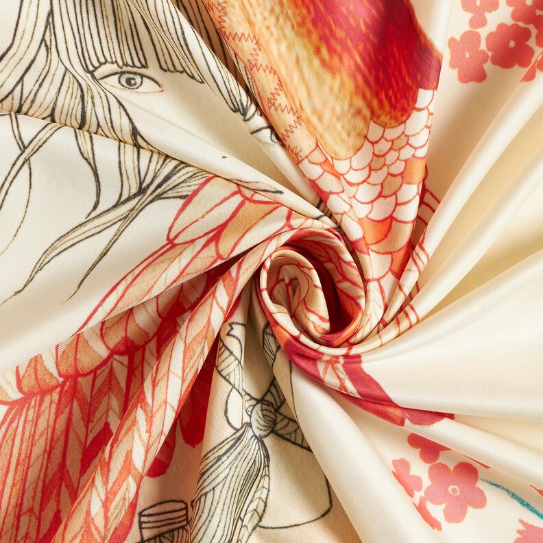 Satiinipaneeli Linnut ja keijut | Katia Fabrics – vedensininen/kerma,  image number 3