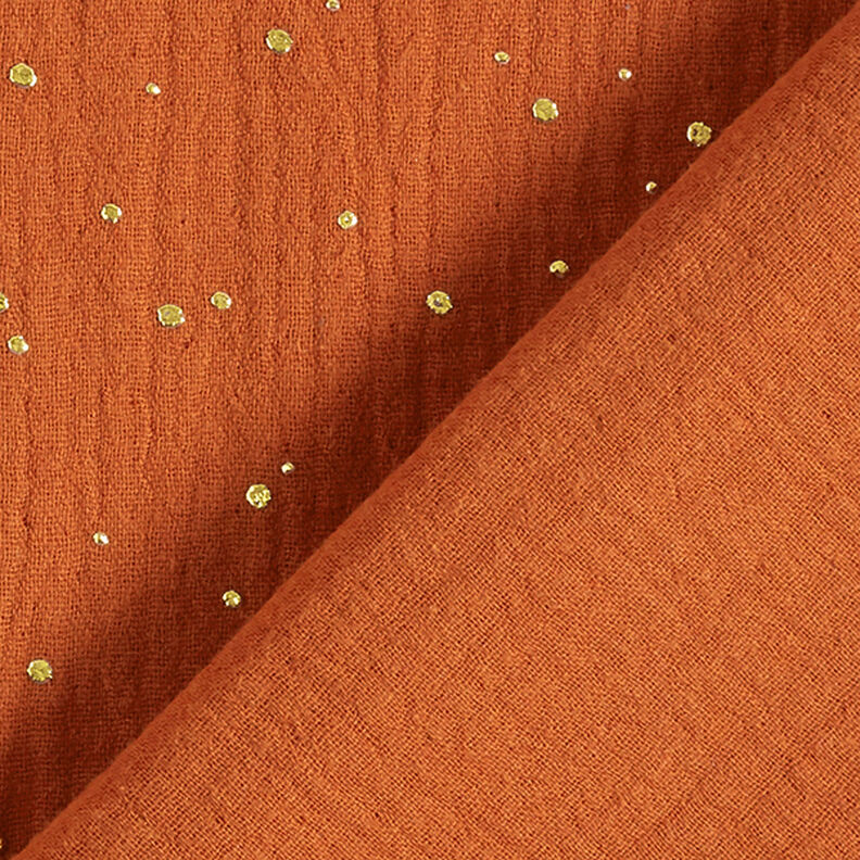 Puuvillamusliini sirotellut kultapilkut – terrakotta/kulta,  image number 4