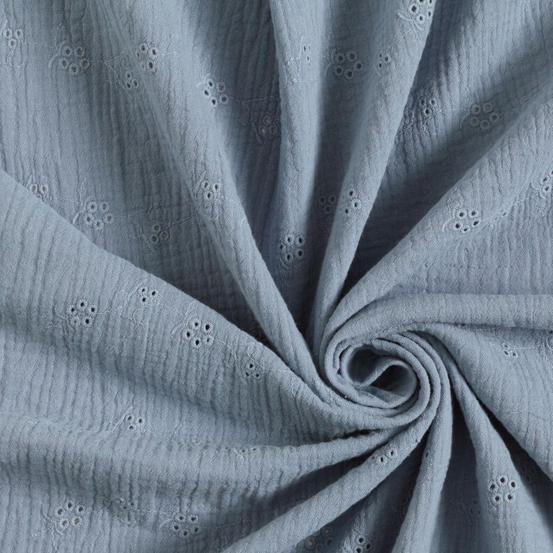 Musliini-/kaksikerroksinen kangas Reikäkirjonta Kukkaköynnökset – siniharmaa,  image number 3