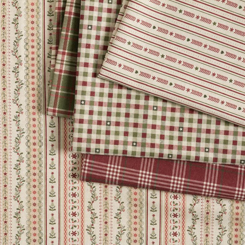 Sisustuskangas Puolipanama Raidat ja tähdet – luonnonvärinen/viininpunainen,  image number 5